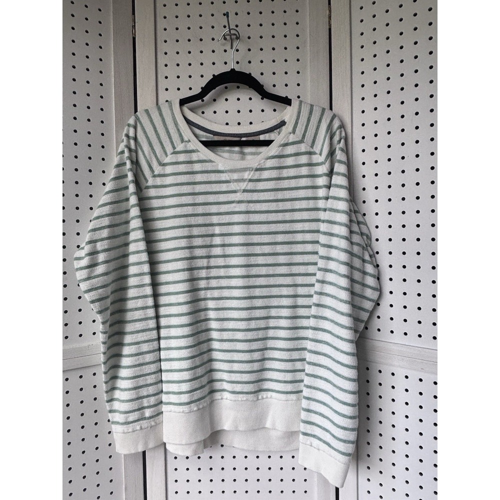 Natural Reflections Women's 1X Striped Terry Pullover Sweatshirt 100% Cotton